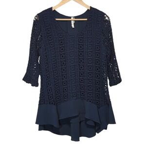 Womens Crochet Knit Tunic Top‎ Sheer Flowy Feminine Bohemian  Romantic Size M
